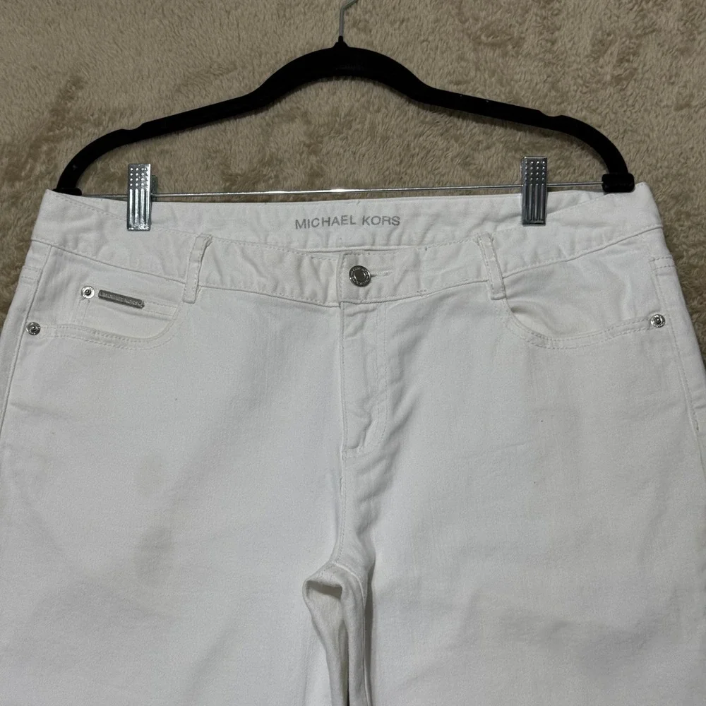 Michael Kors Jeans Women 12 White Straight Leg MK Logo Branded Denim Pants